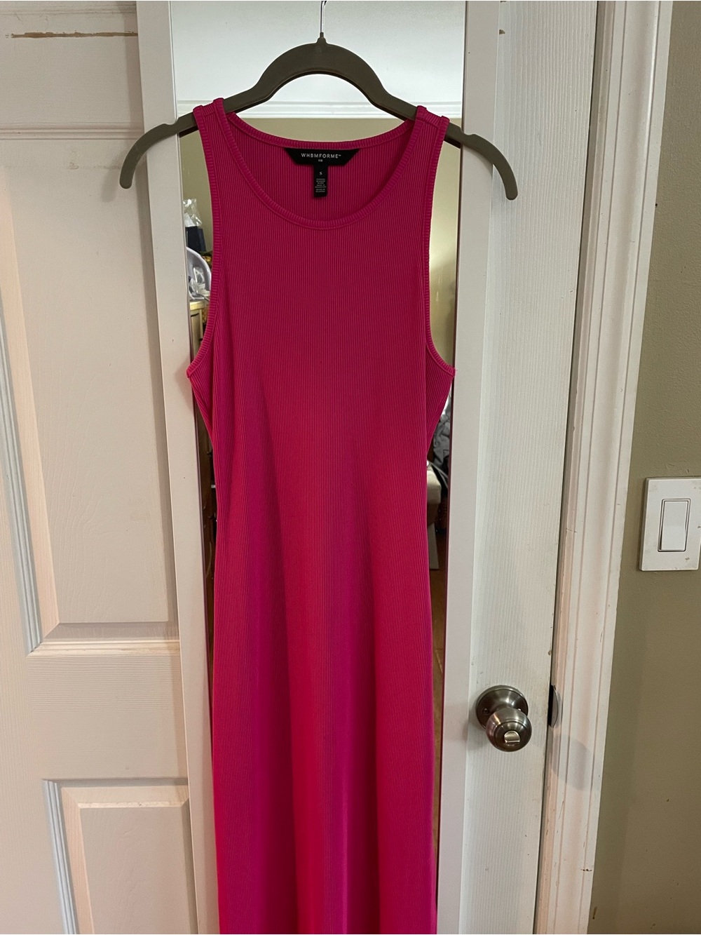 WHBM FORME Hot Pink Ribbed Maxi Dress with Side Slit, Size S